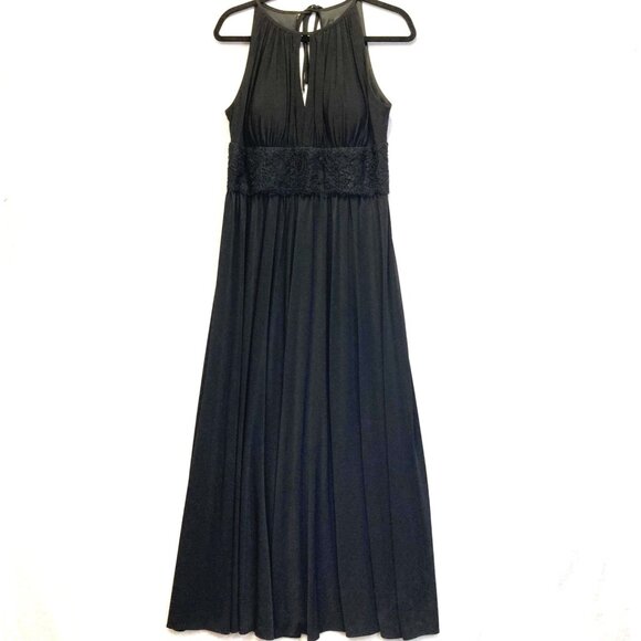 R&M Richards Maxi Dress Gown Womens 10 Black Formal Halter Keyhole Lace Stretch - Picture 1 of 16